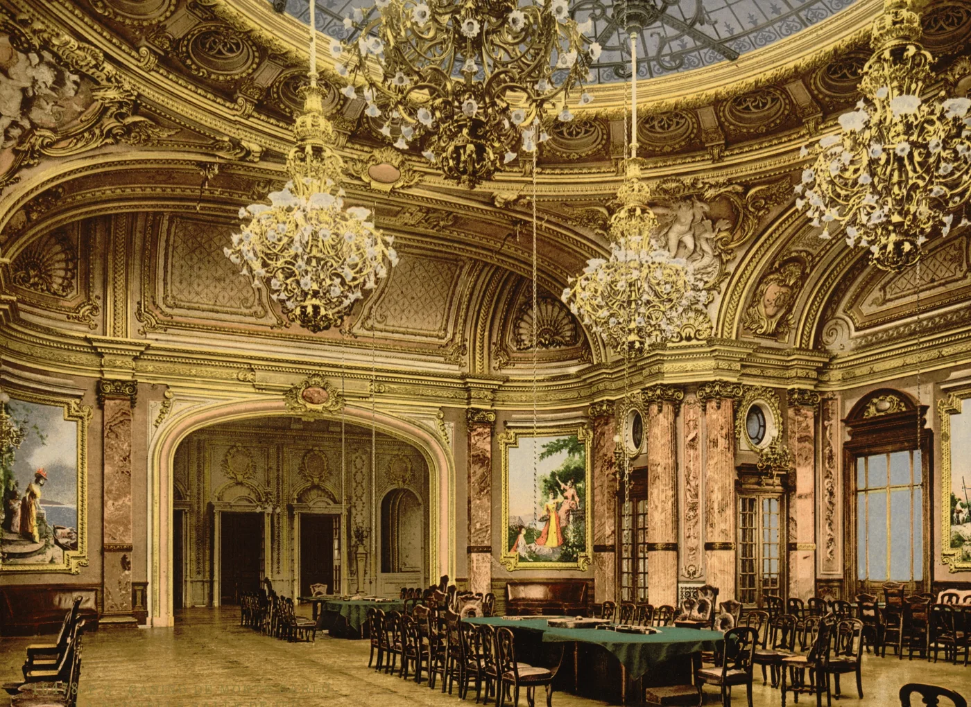 The gilded gaming salon of the Monte Carlo Casino, about 1895